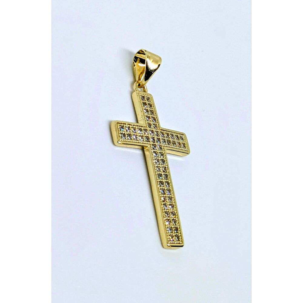 Mens New micro pave 14K Gold Filled iced out cz Cross Pendant (Unisex) - Picture 2 of 4